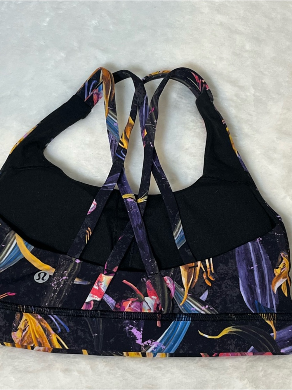 Lululemon Energy Bra Size 4 Athletic Sports Racerback Floral Black - Picture 3 of 5